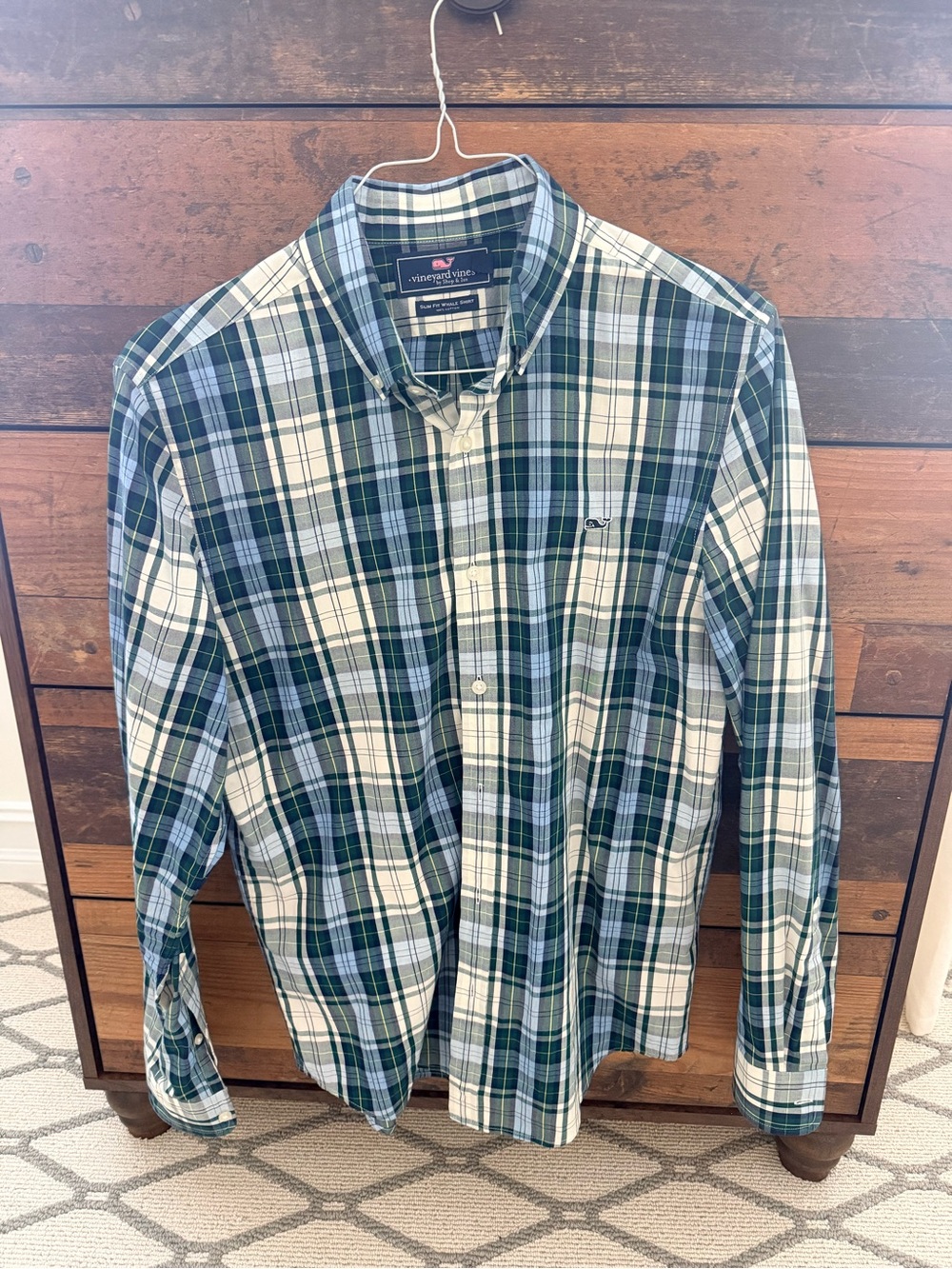 Vineyard Vines Navy and Green Plaid Button-Down Shirt